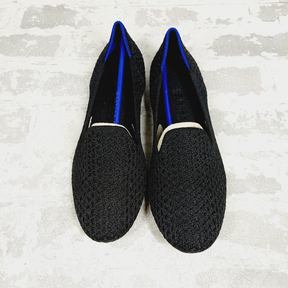 New Rothy's The Flat Black Crochet Round Toe Slip On Loafers F1053 - Picture 5 of 8